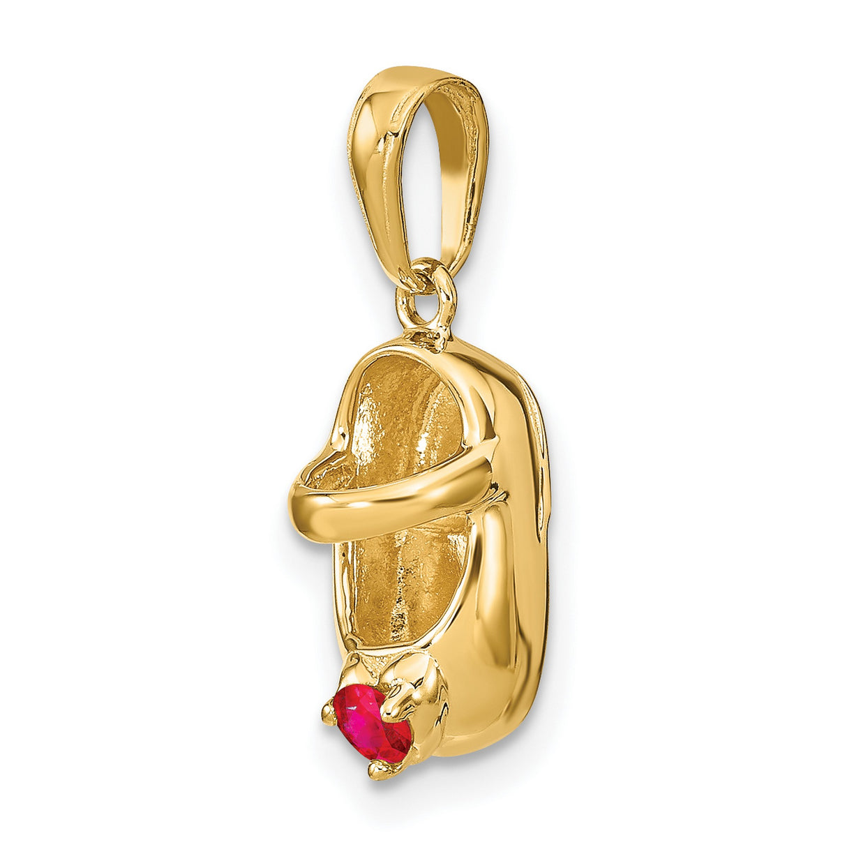 3-D July Ruby Engravable Baby Shoe 13x7 mm 1.82 gr Charm Pendant in Real 14k Yellow Gold