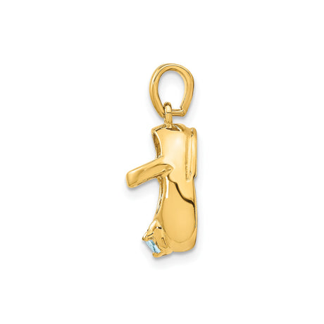 14k Yellow Gold Baby Shoe Pendant with Synthetic Aquamarine, Motherhood Keepsake Charm