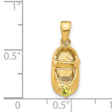 14k Yellow Gold Baby Shoe Pendant with Light Green Synthetic Birthstone, Engravable Charm