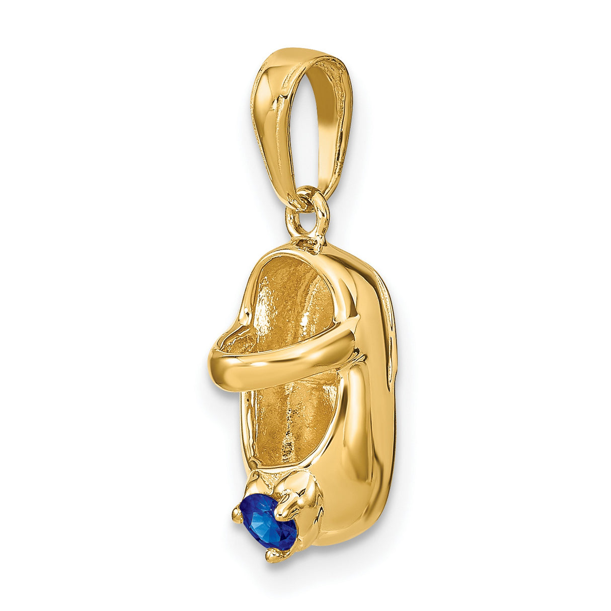 14k Yellow Gold Baby Shoe Pendant with Synthetic Blue Heart Birthstone, Sentimental Keepsake Charm