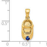 14k Yellow Gold Baby Shoe Pendant with Synthetic Blue Heart Birthstone, Sentimental Keepsake Charm