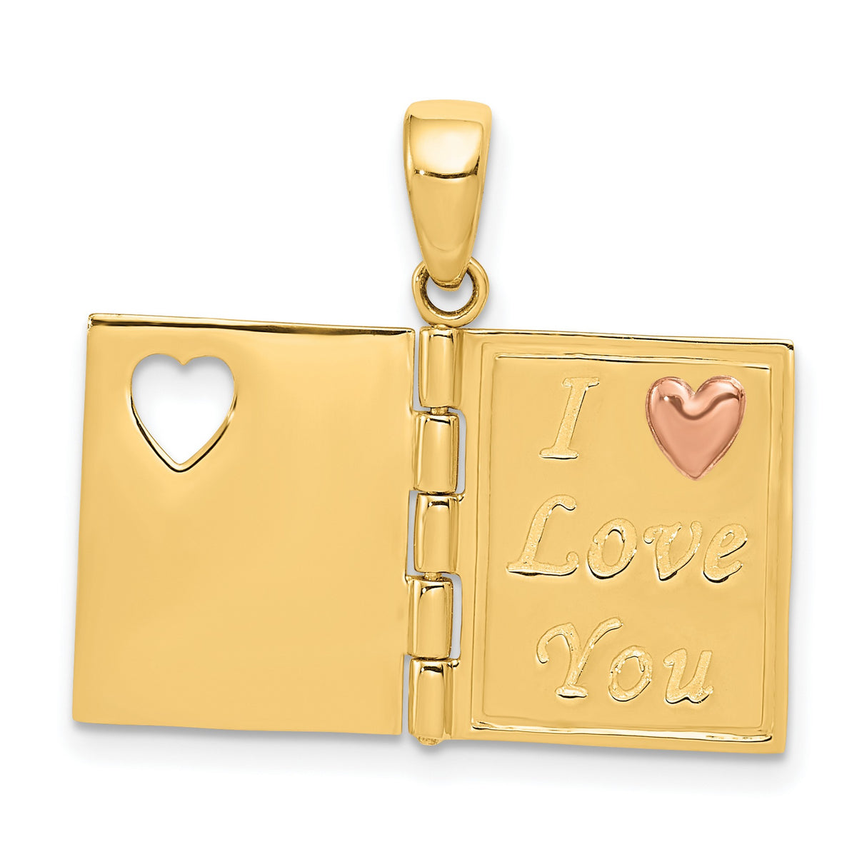 14k Two Tone Gold Sweetheart Book Locket Pendant with Rose Gold Heart Charm