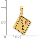 14k Two Tone Gold Sweetheart Book Locket Pendant with Rose Gold Heart Charm