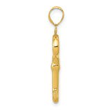 14k Yellow Gold Skeleton Key Pendant, Polished Finish, Classic Symbolic Design for Women