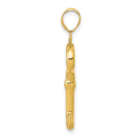 14k Yellow Gold Skeleton Key Pendant, Polished Finish, Classic Symbolic Design for Women