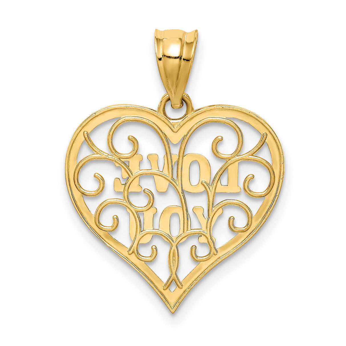 Filigree Love You Heart Charm Pendant in Real 14k Multi-Tone Gold