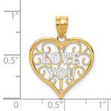 Filigree Love You Heart Charm Pendant in Real 14k Multi-Tone Gold