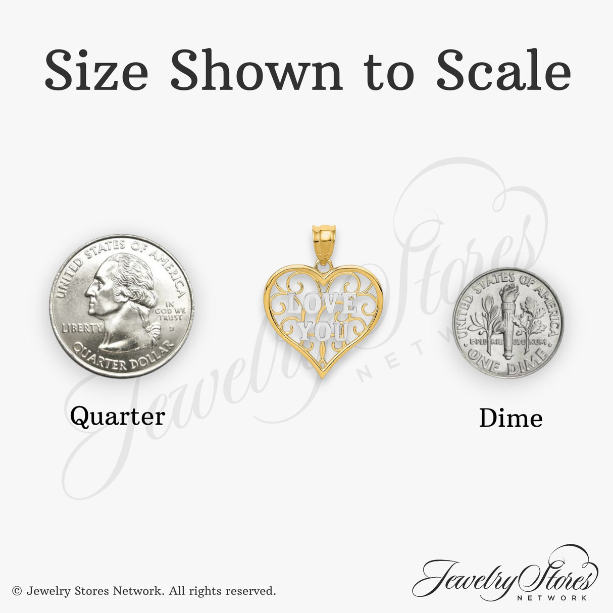 14k Multi-Tone Gold Heart Pendant with Open Filigree Design and Love You Message for Women