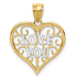 Filigree Love You Heart Charm Pendant in Real 14k Multi-Tone Gold