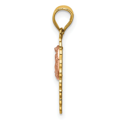 14k Two-Tone Gold Virgin Mary Pendant with Number 15, Quinceañera Religious Charm