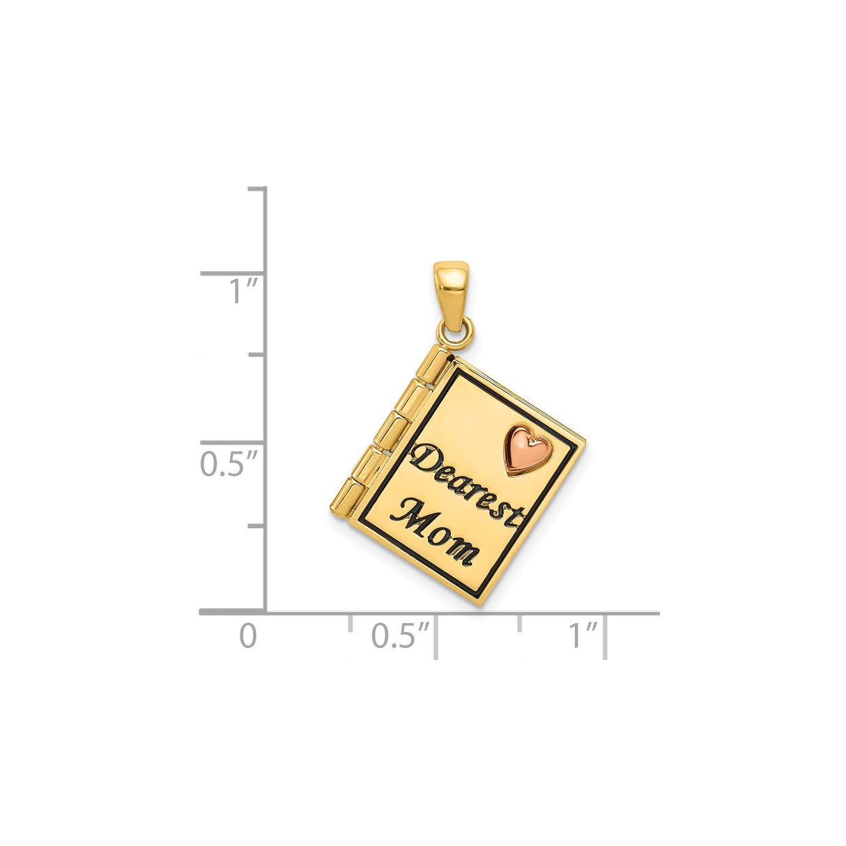 14k Two-Tone Gold Book Pendant with Rose Gold Heart and Dearest Mom Engraving