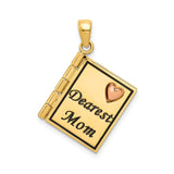 14k Two-Tone Gold Book Pendant with Rose Gold Heart and Dearest Mom Engraving