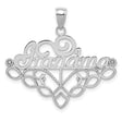 14k White Gold Grandma Pendant with Script and Floral Filigree Detailing