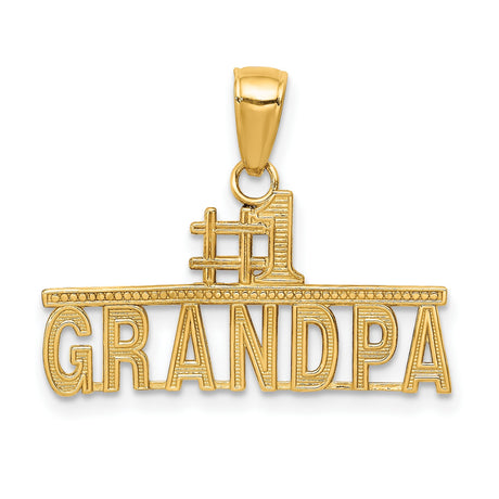 #1 Grandpa Stacked Words Charm Pendant in Real 14k Yellow Gold