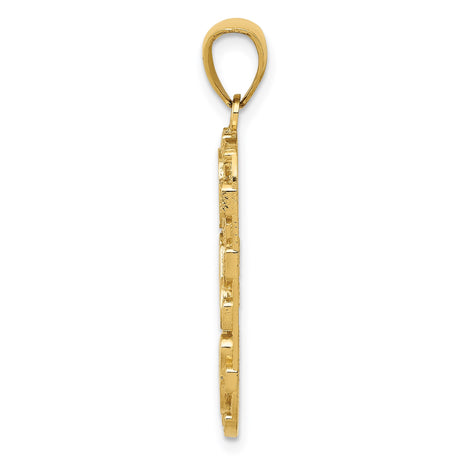 14k Yellow Gold Dad Pendant with Heart Accents and Textured Nugget Style Background