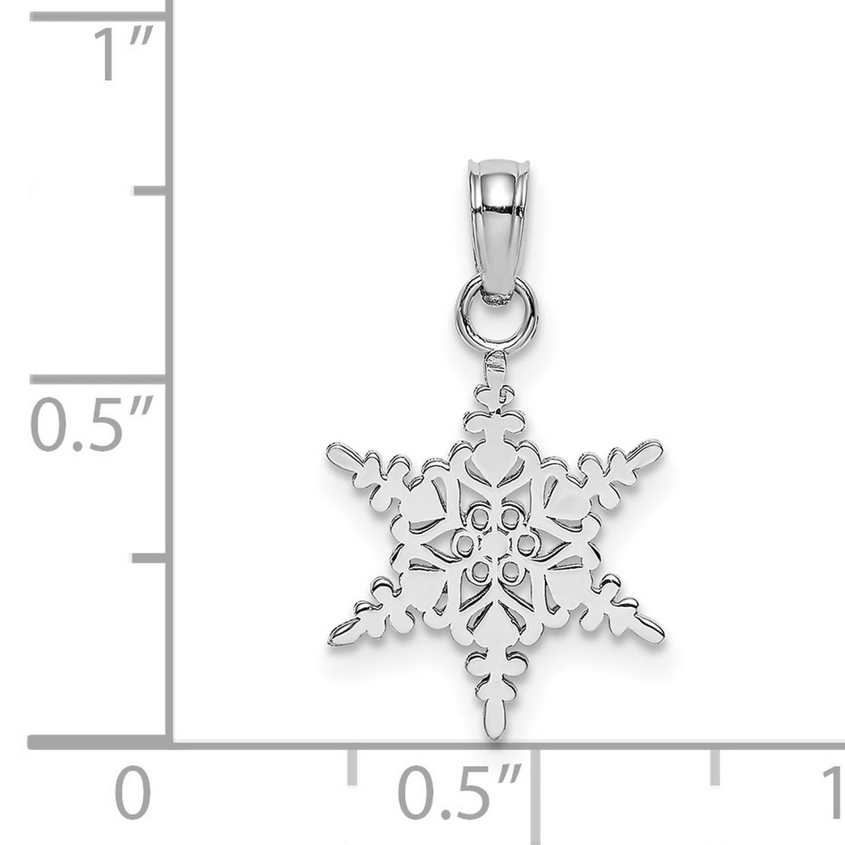 14k White Gold Snowflake Pendant, Symmetrical Winter Charm Design for Women
