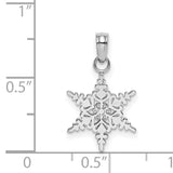 14k White Gold Snowflake Pendant, Symmetrical Winter Charm Design for Women