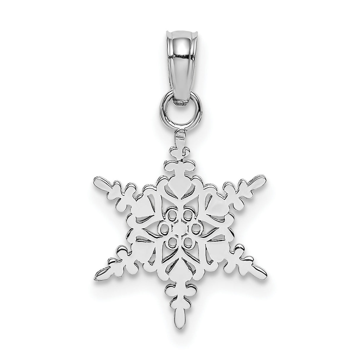 14k White Gold Snowflake Pendant, Symmetrical Winter Charm Design for Women