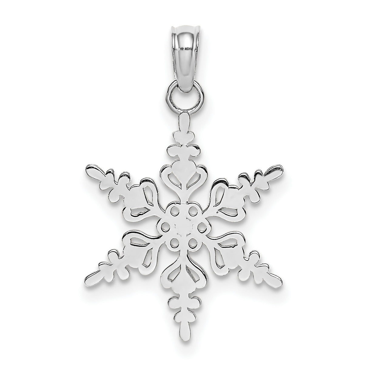 14k White Gold Snowflake Pendant with Cutout Detailing, Winter Charm Jewelry for Women