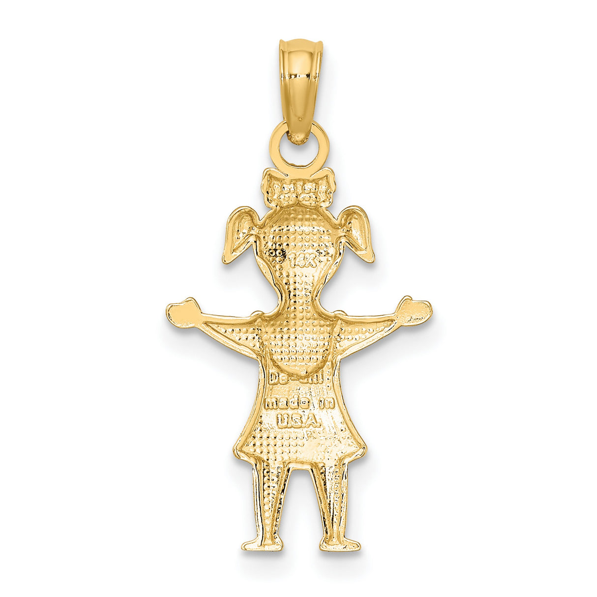 14k Yellow Gold Girl Charm Pendant with Pigtails and Dress, Sentimental Family Jewelry