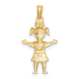 14k Yellow Gold Girl Charm Pendant with Pigtails and Dress, Sentimental Family Jewelry