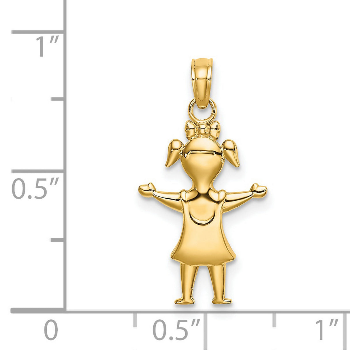 14k Yellow Gold Girl Charm Pendant with Pigtails and Dress, Sentimental Family Jewelry