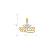 14k Two-Tone Gold Princess Crown Pendant, Statement Charm with Royalty Motif