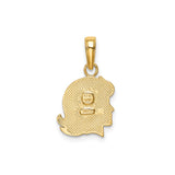 14k Yellow Gold Girl Profile Pendant with Textured Hair, Sentimental Family Jewelry Charm