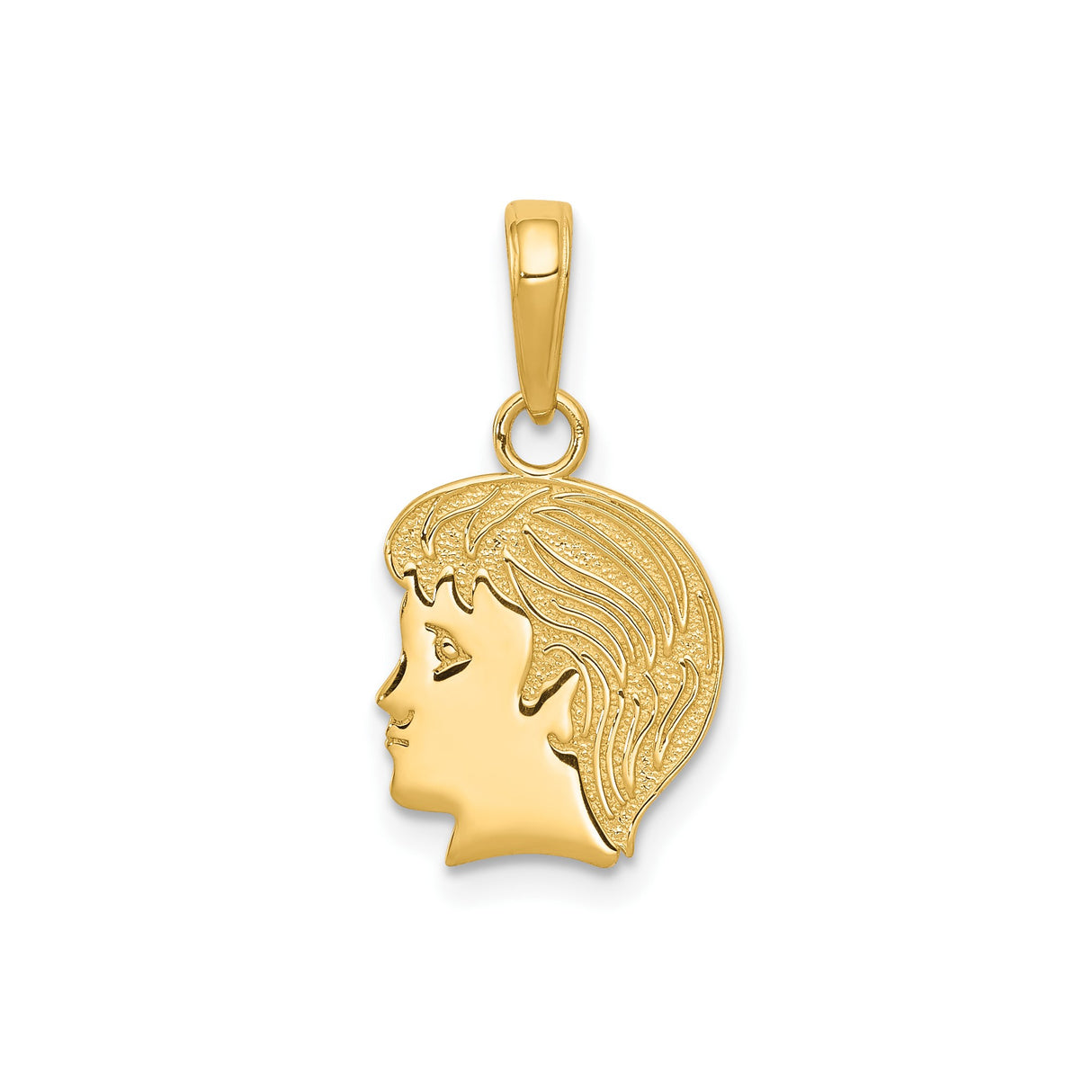 14k Yellow Gold Boy Head Profile Pendant Charm, Textured Silhouette Family Keepsake