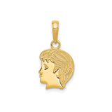 14k Yellow Gold Boy Head Profile Pendant Charm, Textured Silhouette Family Keepsake