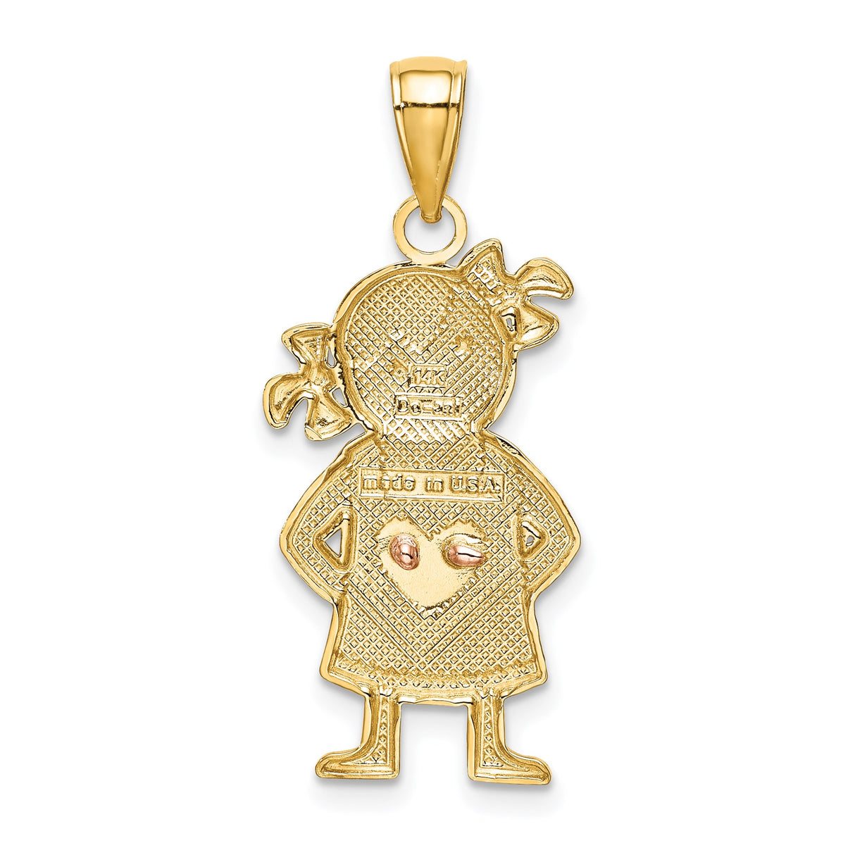 14k Two-Tone Gold Girl Pendant with Heart Accent, Family Charm Theme