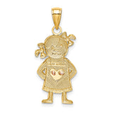 14k Two-Tone Gold Girl Pendant with Heart Accent, Family Charm Theme