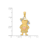 14k Two-Tone Gold Girl Pendant with Heart Accent, Family Charm Theme