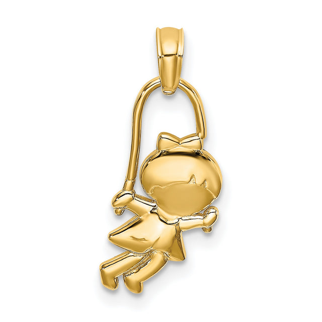14k Yellow Gold Pendant with Girl on Swing, Sentimental Family Charm Design