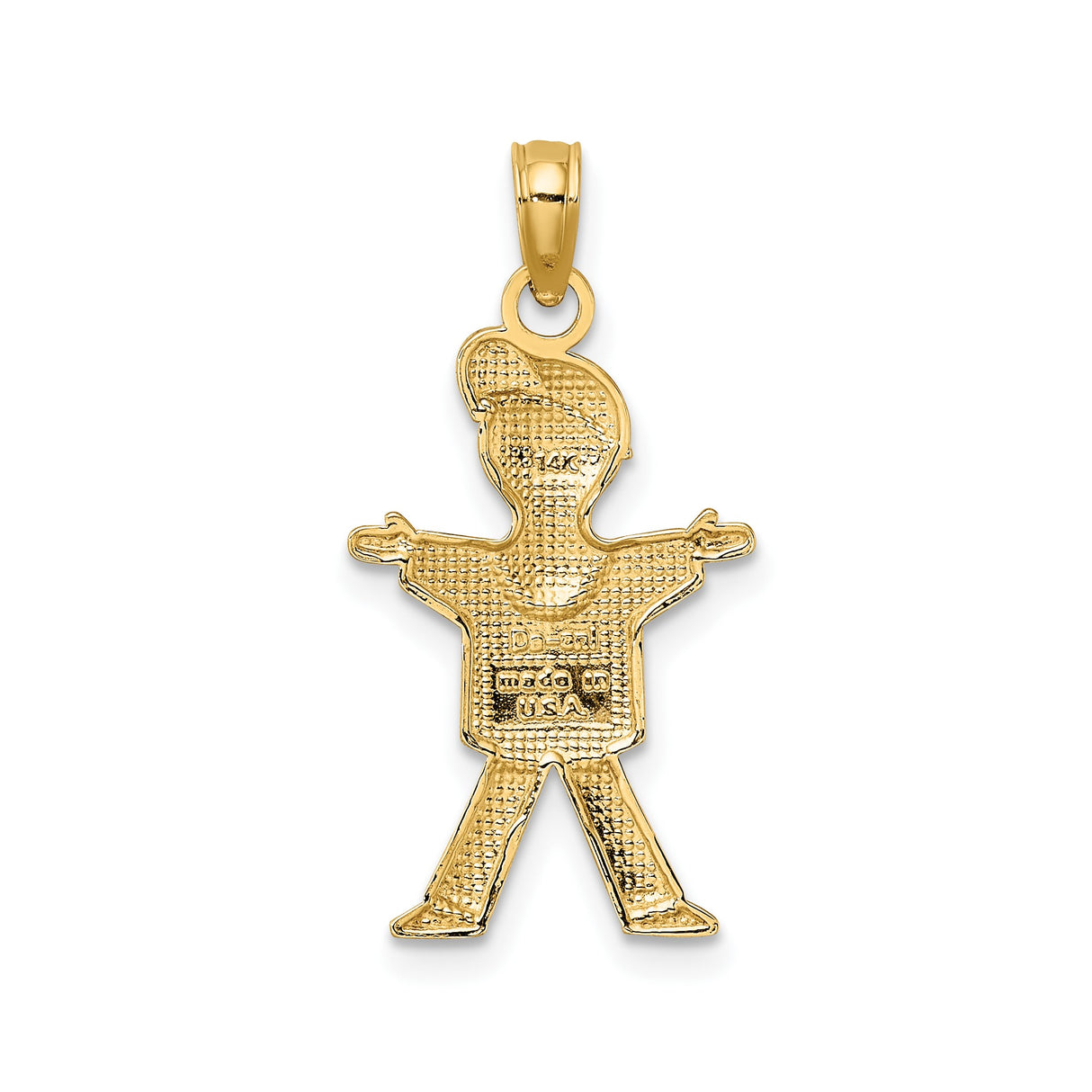 14k Yellow Gold Boy Charm Pendant with Cap and T-Shirt, Cartoon Style Figure