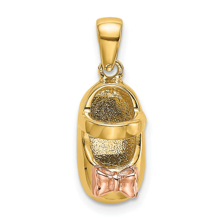 14k Two-Tone Gold Baby Shoe Pendant with Rose Gold Bow, Motherhood and Love Theme