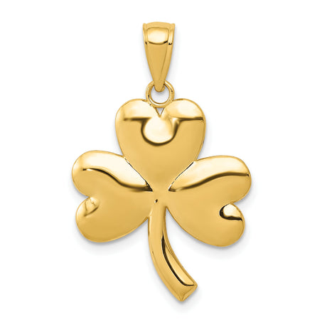 14k Yellow Gold Shamrock Pendant with Three-Leaf Clover Design, Celtic Symbol of Luck