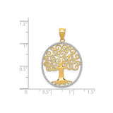 14k Multi-Tone Gold Tree of Life Pendant with Scrollwork Branches in Circle Frame