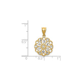 14k Multi-Tone Gold Filigree Pendant with Mandala Floral Design and Diamond Cut Accents