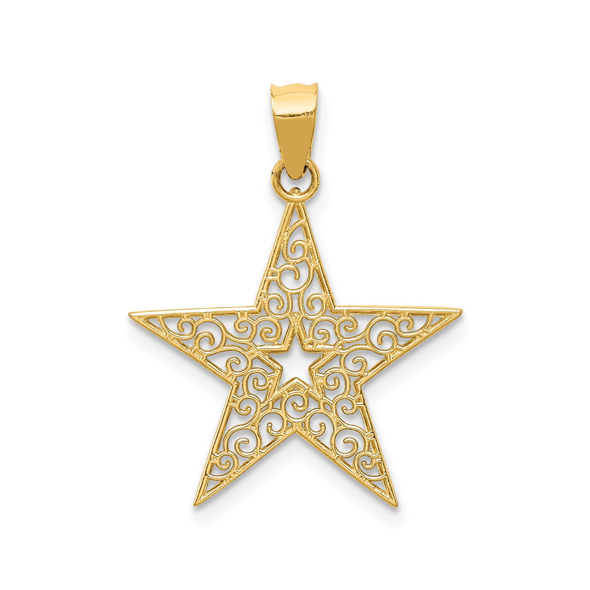 14k Yellow Gold Star Pendant with Openwork Filigree Design, Celestial Charm for Women