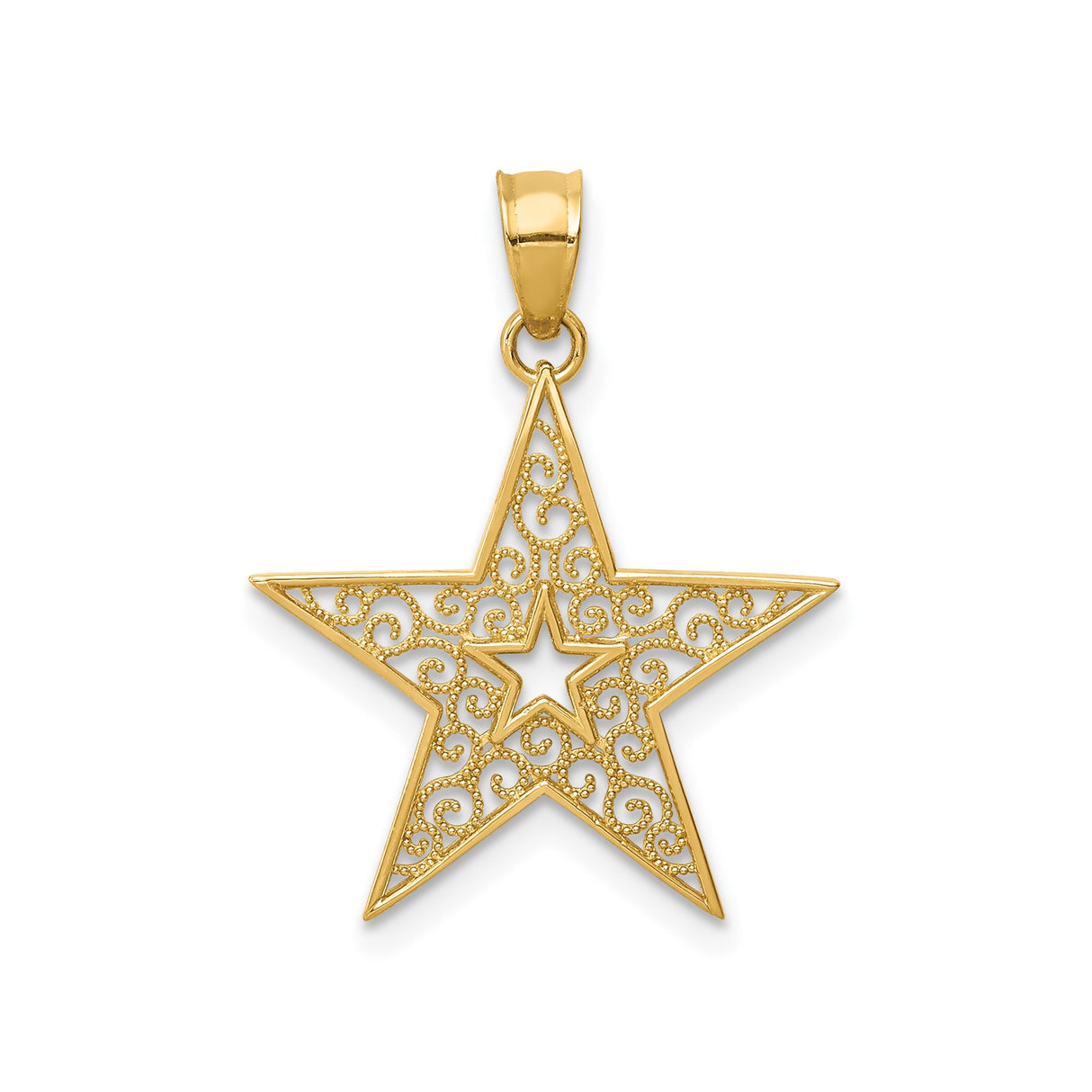 14k Yellow Gold Star Pendant with Openwork Filigree Design, Celestial Charm for Women