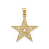 14k Yellow Gold Star Pendant with Openwork Filigree Design, Celestial Charm for Women