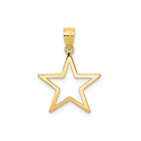 14k Yellow Gold Star Pendant, Open Five-Pointed Minimalist Charm for Women