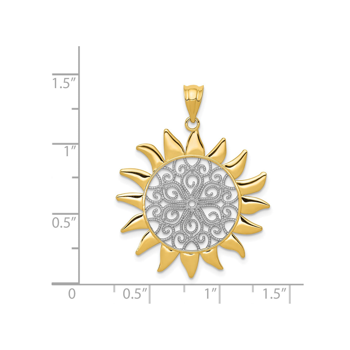 14k Multi-Tone Gold Filigree Sunburst Pendant with Scroll Detailing and Mandala Design