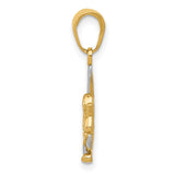 Angel Sitting On Crescent Moon Charm Pendant in Real 14k Multi-Tone Gold