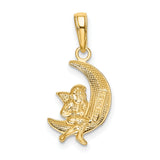 Angel Sitting On Crescent Moon Charm Pendant in Real 14k Multi-Tone Gold