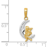 Angel Sitting On Crescent Moon Charm Pendant in Real 14k Multi-Tone Gold