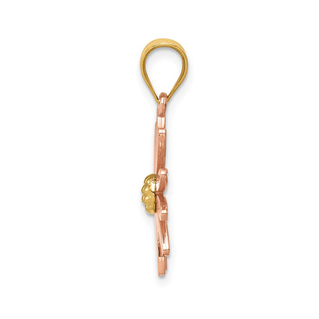 14k Two-Tone Gold Daisy Pendant with Rose Gold Petals and Textured Center, Floral Charm