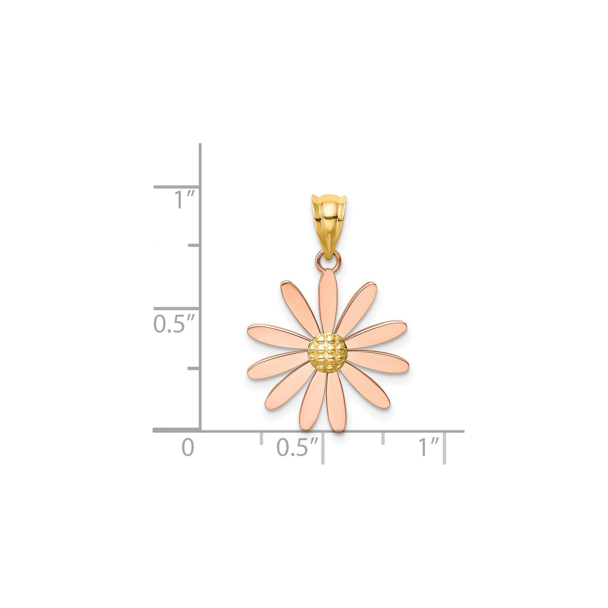 14k Two-Tone Gold Daisy Pendant with Rose Gold Petals and Textured Center, Floral Charm