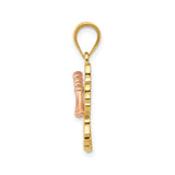 14k Two-Tone Gold Hibiscus Flower Pendant with Polished Stamen, Tropical Floral Charm for Women